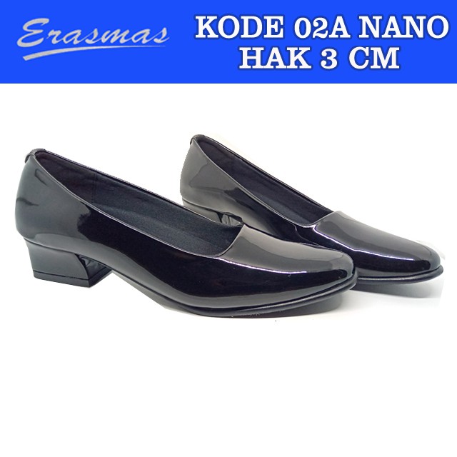 Sepatu PDH Polwan PDH Kowad 02A Erasmas Hak 3 Cm Hitam Persit Bhayangkari Formal Kerja Kantor PNS