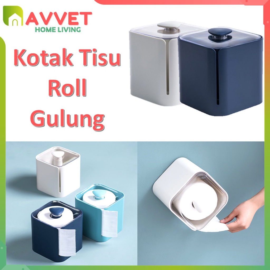 AVVET Dispenser Tissue Roll Tempel Dinding Kamar Mandi Tempat Tisu Gulungan Dinding Gantungan Tissue Toilet Kotak Tissu Tempel