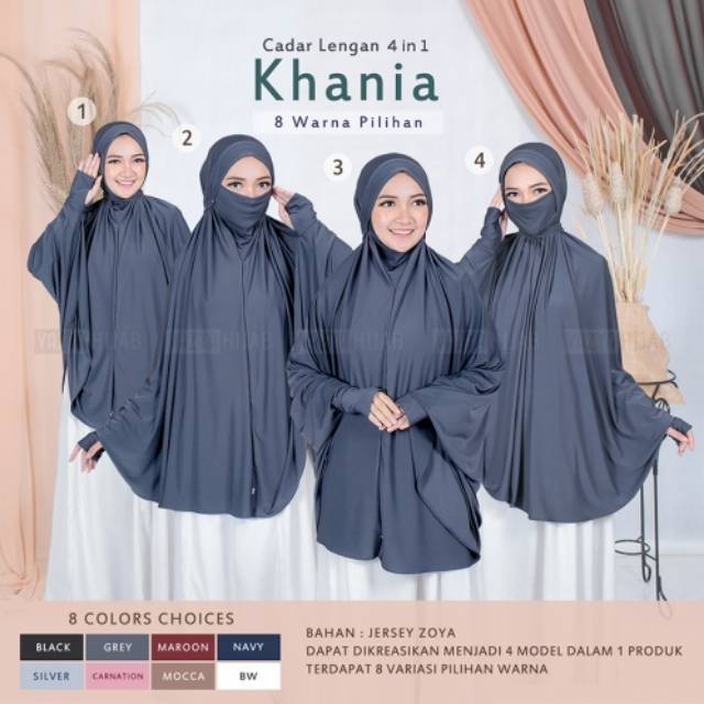 Jilbab Khimar Syari Cadar Lengan Khania 4in1 Hijab NonPad Jersey Zoya