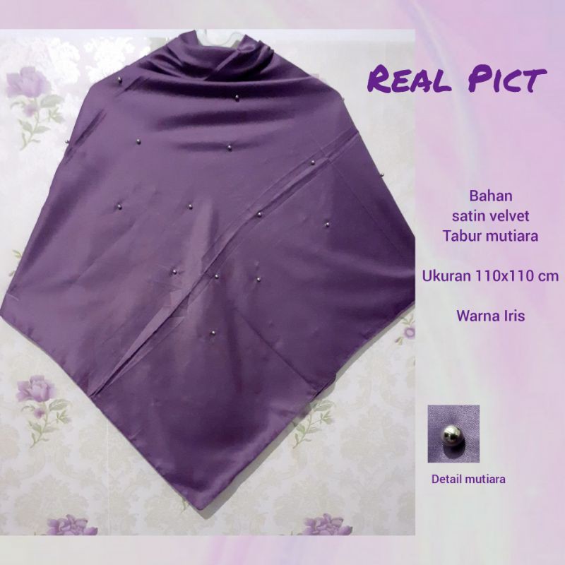 Jilbab segi empat satin velvet mutiara Ungu / Lilac / Lavender / Purple / Violet