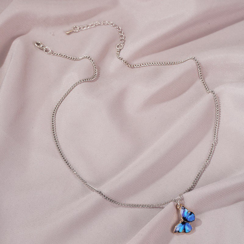 Kalung Gelang Butterfly Glossy Necklace Silver Kalung Kekinian Gaya Korea kupu-kupu