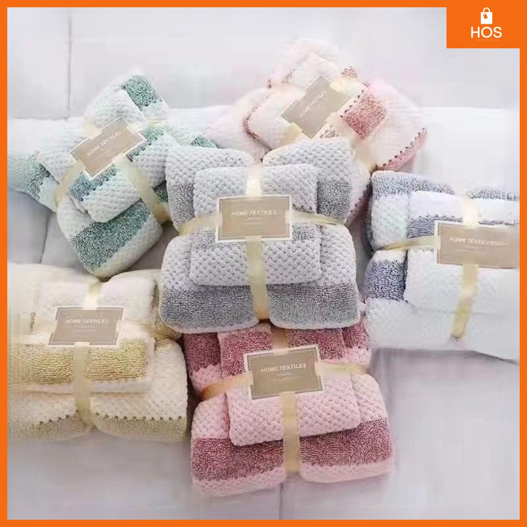 HANDUK 2IN1 MOTIF GARIS TERBARU (1SET ISI 2PCS) l Happyonshop