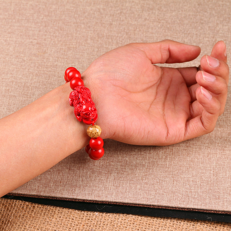 Men Red Beads Pixiu Bracelet /  Chinese Feng Shui Pi Xiu Red Beads Wristband / Wealth and Good Lucky Bracelets Men's Jewellery Accessories