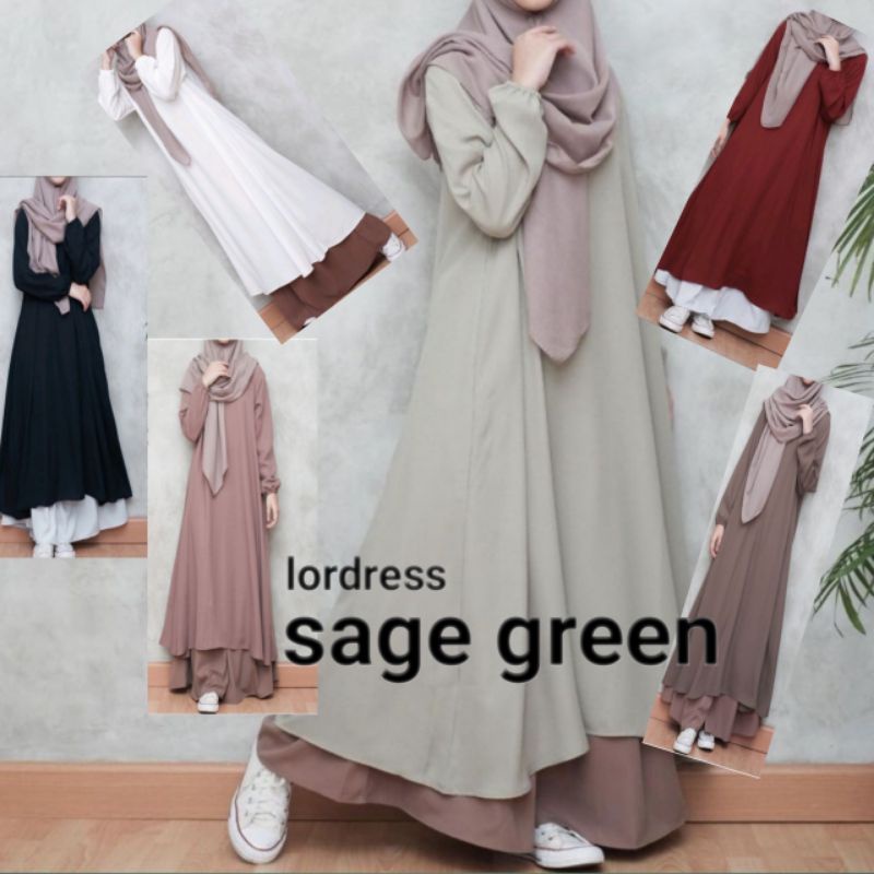 Cuci Gudang Baju Gamis Tunik Long Dress Panjang Polos Abaya Kekinian Jumbo Atasan Wanita Sage Green 