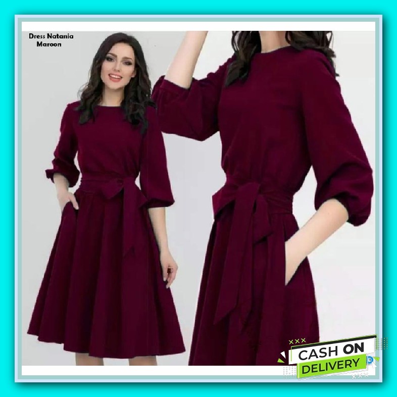 Baju Kondangan Wanita Cewek Dress Casual Polos Warna Merah Hitam Putih Ms Dress Velvet Dress Basic K