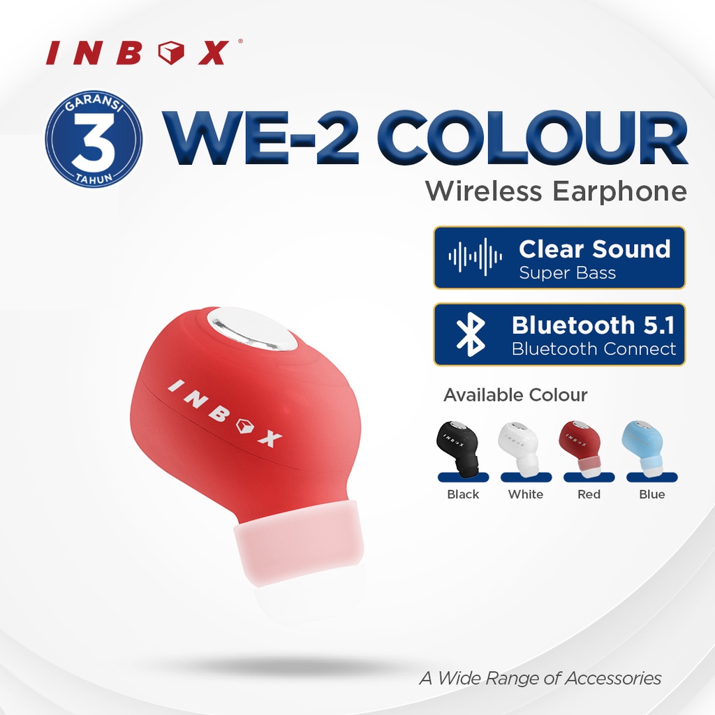 Inbox WE-2 Colour | Wireless Earphone | Headset Bluetooth untuk Android dan Iphone | Garansi 3 Tahun