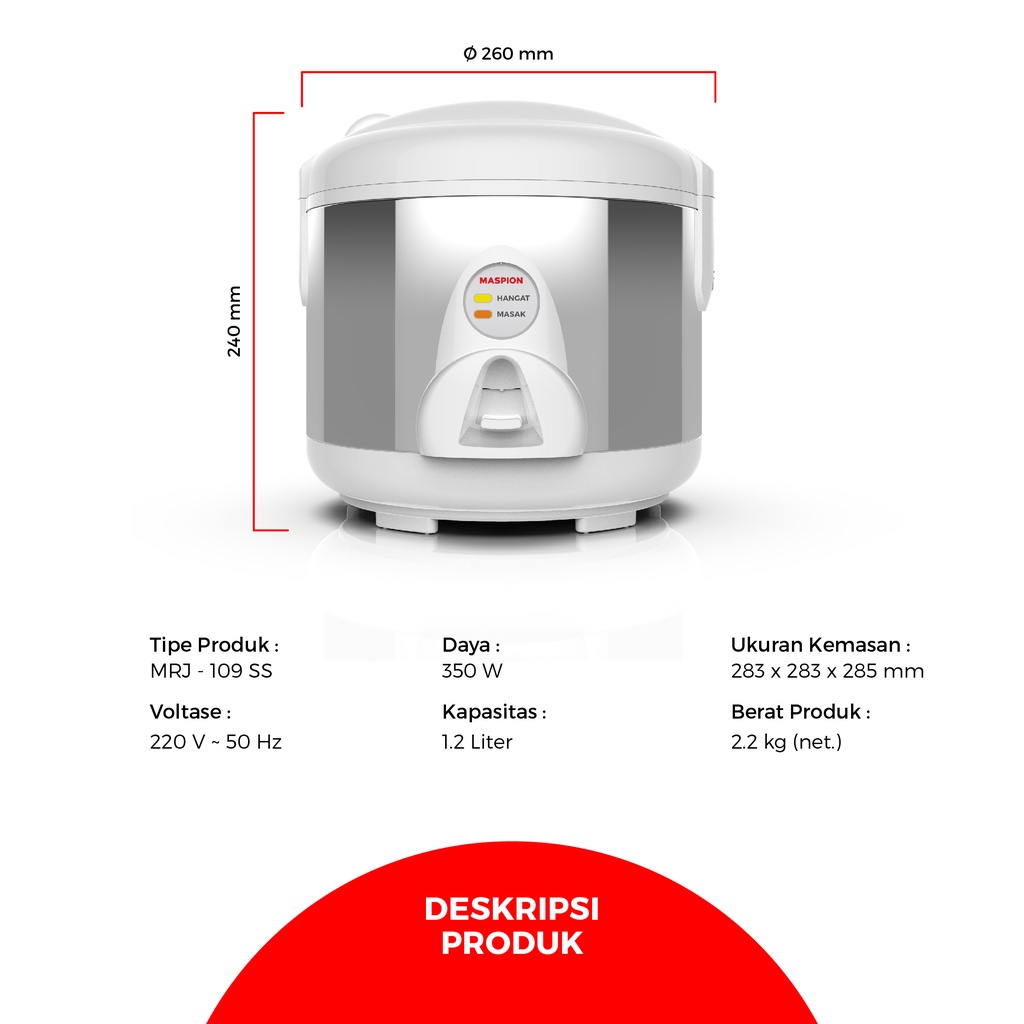 Maspion MRJ1808SS Stainless Steel Rice Cooker [1.8 L]