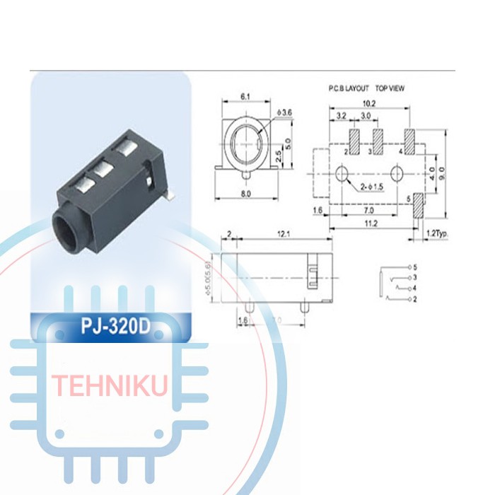 3.5mm jack Female Audio Connector 4 Pin DIP Headphone Jack Socket PJ-320A PJ320A Audio Interface