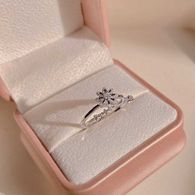 2 In 1 Cincin Sterling Silver S925 Desain Snowflake Hias Kristal Berlian Gaya Korea Untuk Wanita