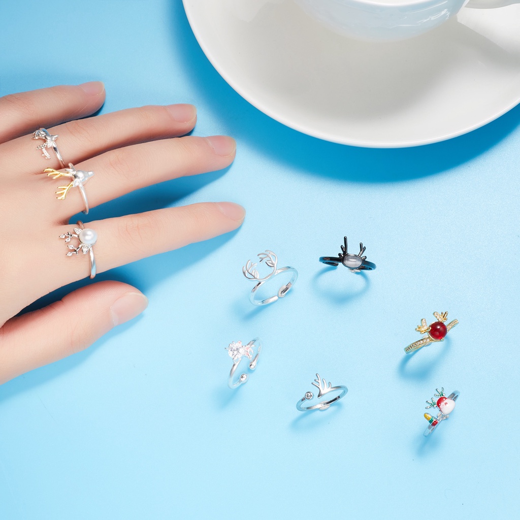 Cincin 925 sterling silver Model Kepala Rusa Aksen Mutiara Imitasi Untuk Pria Dan Wanita