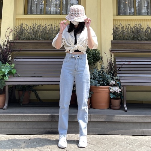 DEMORIN - Celana Jeans Panjang Kekinian Boyfriend Highwaist JeansWanita X21