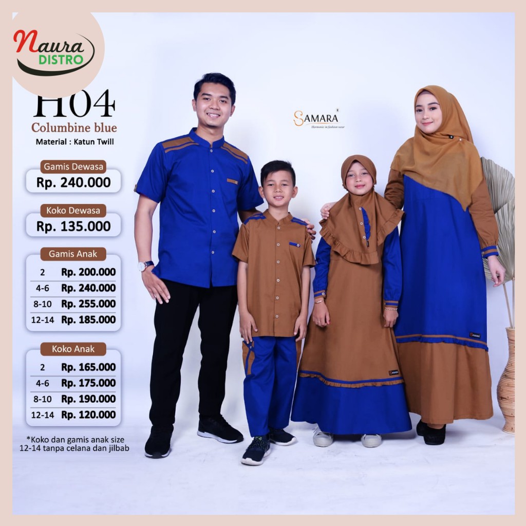 Sarimbit Keluarga Muslim Gamis Koko Dewasa dan Anak H04 COLUMBINE BLUE by SAMARA