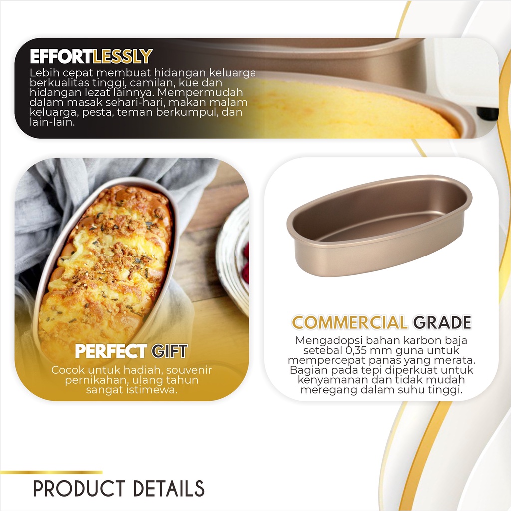 Cetakan Loyang Kue Bolu Kue Roti Oval Cheese Cake Press Tanpa Sambungan Premium Anti Lengket Non Stick Carbon Steel
