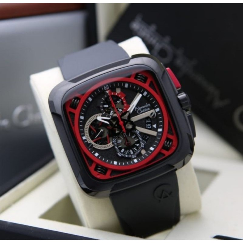 JAM TANGAN PRIA ALEXANDRE CHRISTIE AC 6577 BLACK RED ORIGINAL
