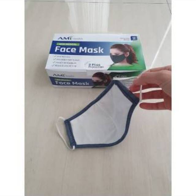 Masker Kain Premium Anti Microbial AmiHealth 3 Plies Protection Earloop Original