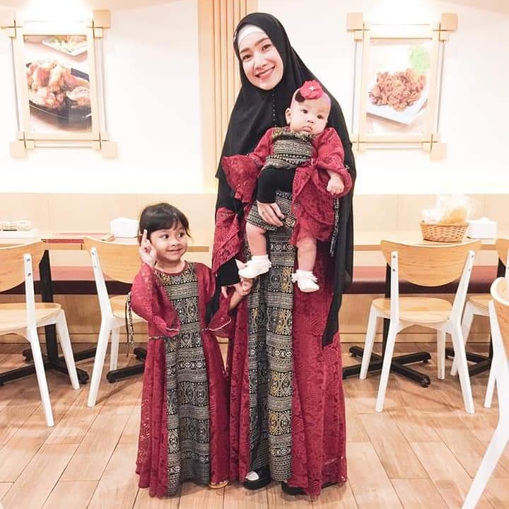 GAMIS BIANCA WARNA MERAH MAROON / GAMIS CANTIK KOMBINASI BATIK / GAMIS LEBARAN KEREN
