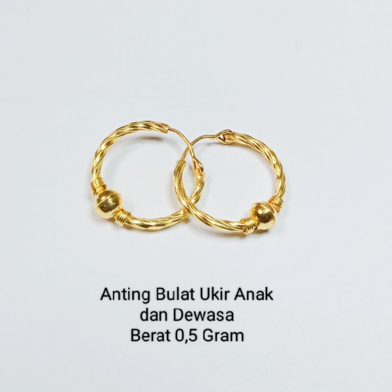 Anting Emas Muda Bulat Ukir Anak Dan Dewasa 0.5gr