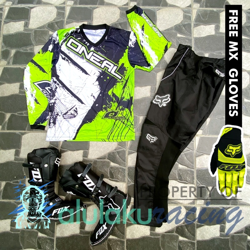 Jersey, Celana, Sarung Tangan &amp; Sepatu Fullprint with Protectors Fullset MX Trail Motocross - Paket Bundling ONCTFG040101-F44
