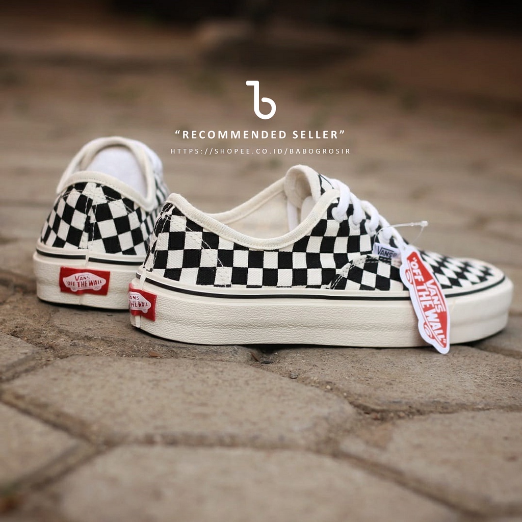 PROMO Vans Authentic Checkerboard Black White Premium, Waffle DT Anti Slip, Tag Made in China | Sepatu Sneakers Motif Catur untuk Pria dan Wanita