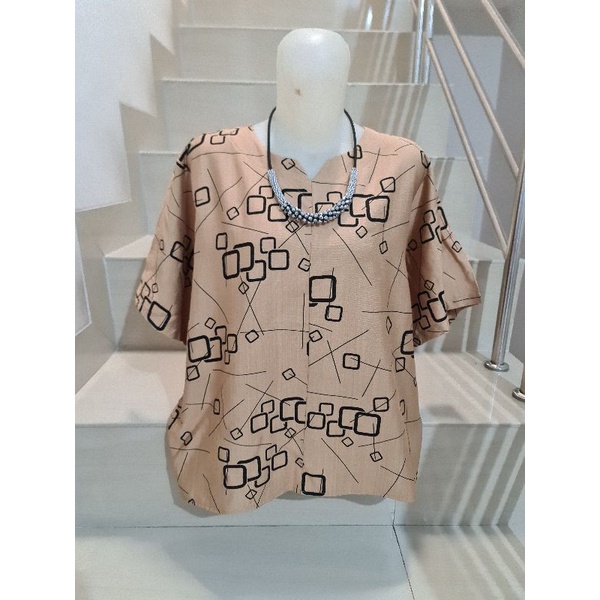 Blouse Brukat dan Kaos Bunga Import Jumbo XL-5XL-203.3 Coklat Ld 116