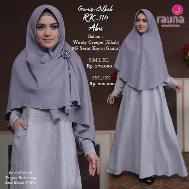 RAUNA RK 114 ABU / RAUNA GAMIS SYARI / SYARI RAUNA RK 114 / GAMIS SET HIJAB