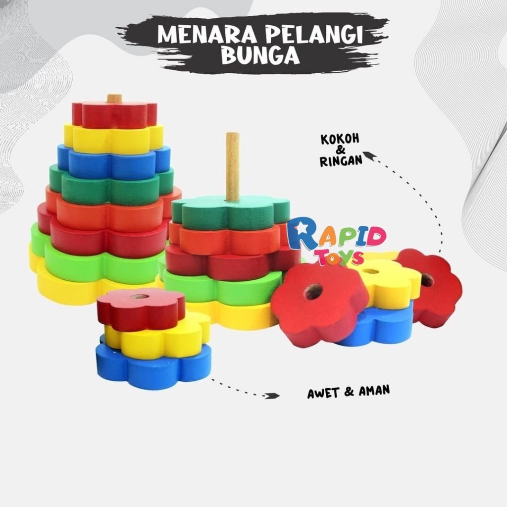 Mainan Edukasi Kayu Balok pelangi/ Menara Pelangi/ Balok Awan/ Balok Matahari/ Balok Bintang/ Balok Bulan/ Balok Iqro Terlengkap