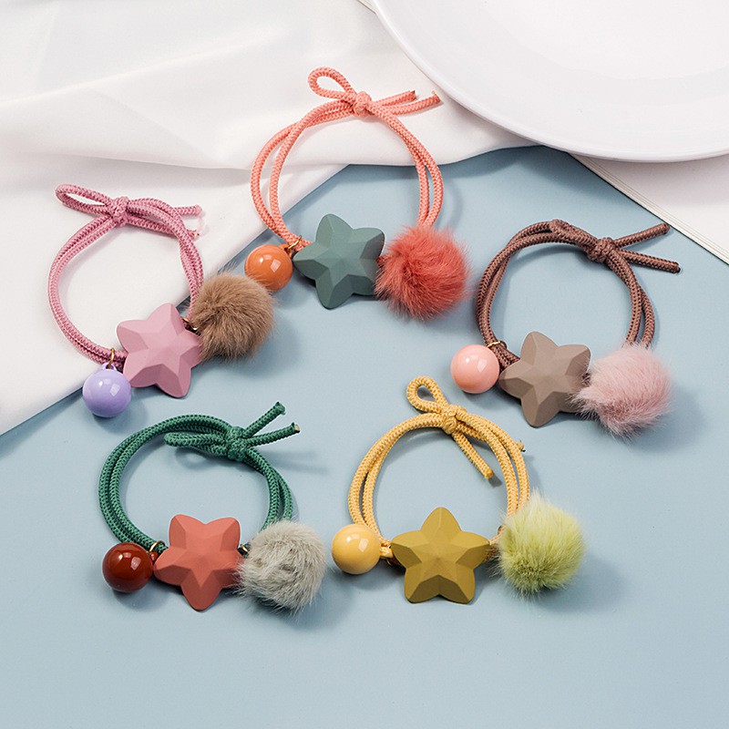 MURMURE.ID | IKAT RAMBUT KOREA SIMPLE MODEL POMPOM BINTANG KARET TALI RAMBUT WANITA HA070 HA071-BINTANG - RANDOM