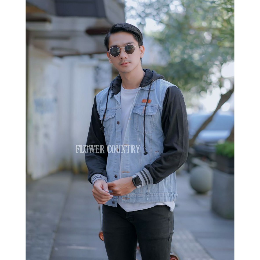 TERMURAH ! JACKET JEANS DENIM REGLAN PRIA JAKET JEANS BOY HOODIE KOMBINASI FLEECE BIG SIZE L XL XXL-BOY BIOBLITZ BLACK