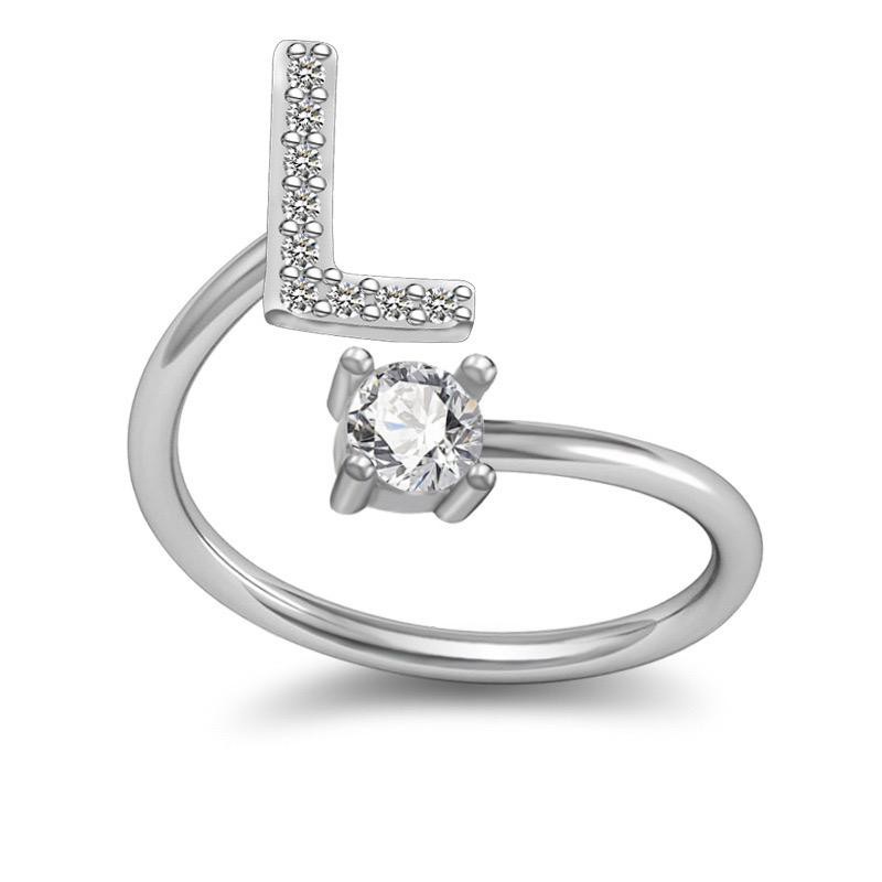 TJM Cincin Huruf A - O Wanita Fashion / Aksesoris Korea Emas Putih Silver / Perhiasan Cincin Wanita-CINCIN L