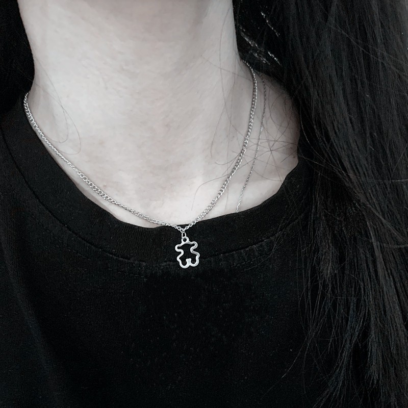[ACKER] Mode Wajah Beruang Baja Tahan Karat Hip hop Kalung Untuk Wanita / Pria