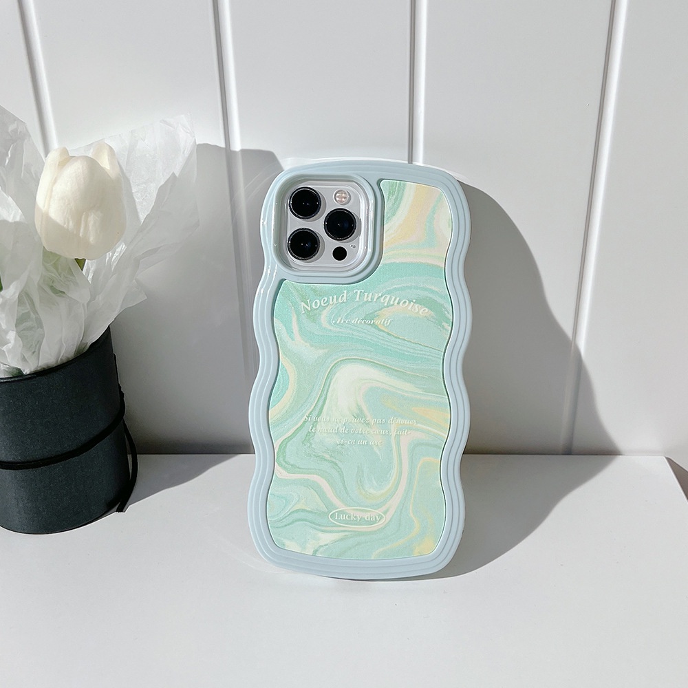 Musim Panas Biru Muda Riak Air 2in1 Twist Gelombang Berbentuk Transparan Phone Case Cover Untuk X XR XS 11 12 13 14 PLUS PRO MAX