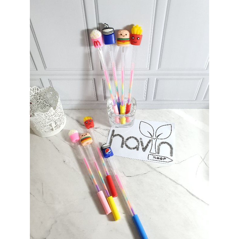 (12pc) pen gel PELANGI highlighter/pen gel warna/pulpen gel fancy/bolpen lucu PELANGI RAINBOW-Makanan