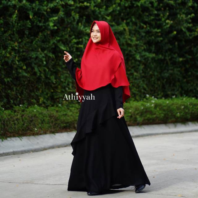 Gamis Only ARETTA DRESS BLACK S HITAM by ATHIYYAH HIJAB gamis hitam black polos pesta formal acara