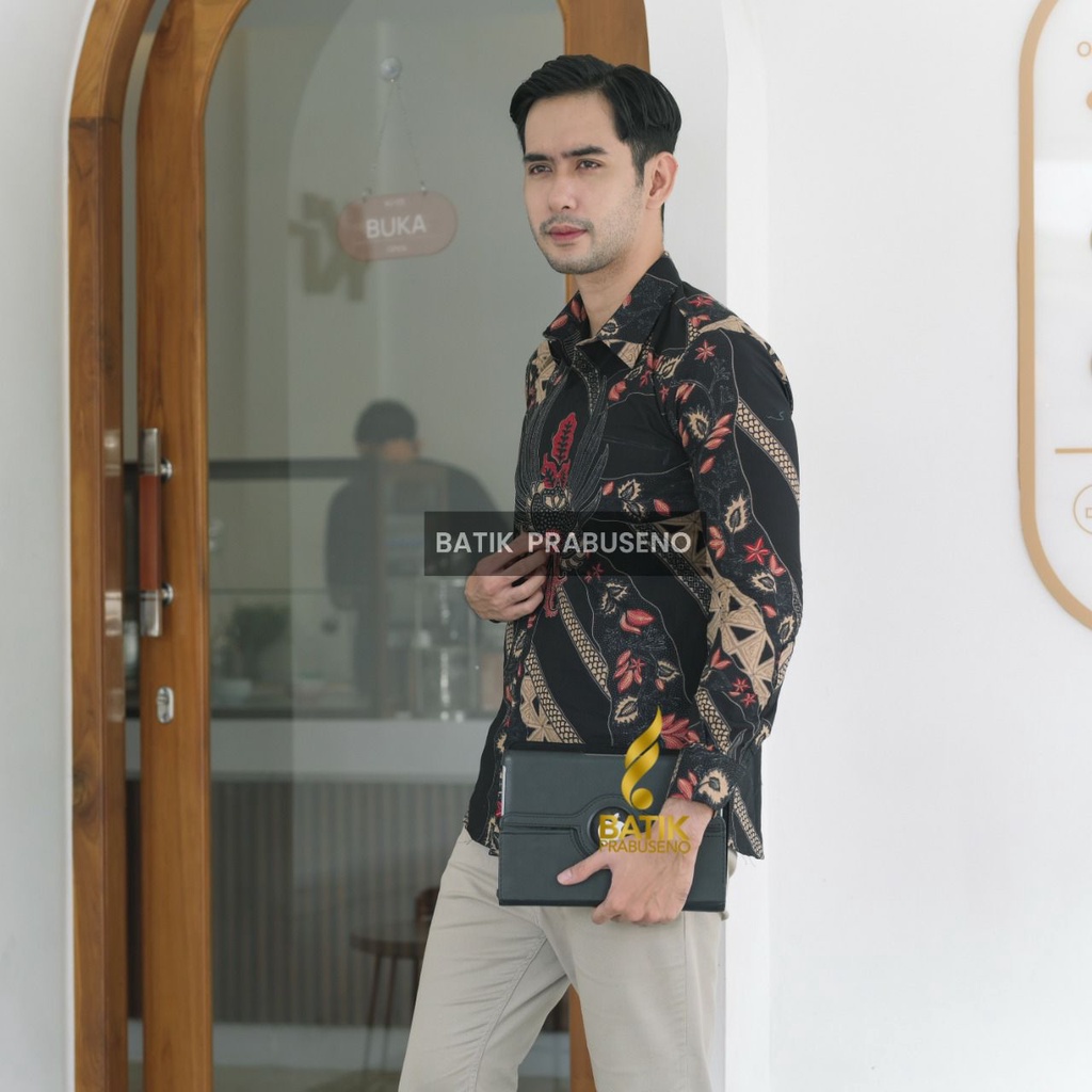 CENDANA Kemeja Batik Pria Lengan Panjang Slim Fit Slimfit  Full Furing Jumbo Modern Premium Hem Atasan Cowok Anak Muda Dewasa Mewah Bahan Katun Printing Tangan Halus Tebal Seragam Kerja Slimfit Kantor Terbaru 2022 Solo Jakarta COD XL