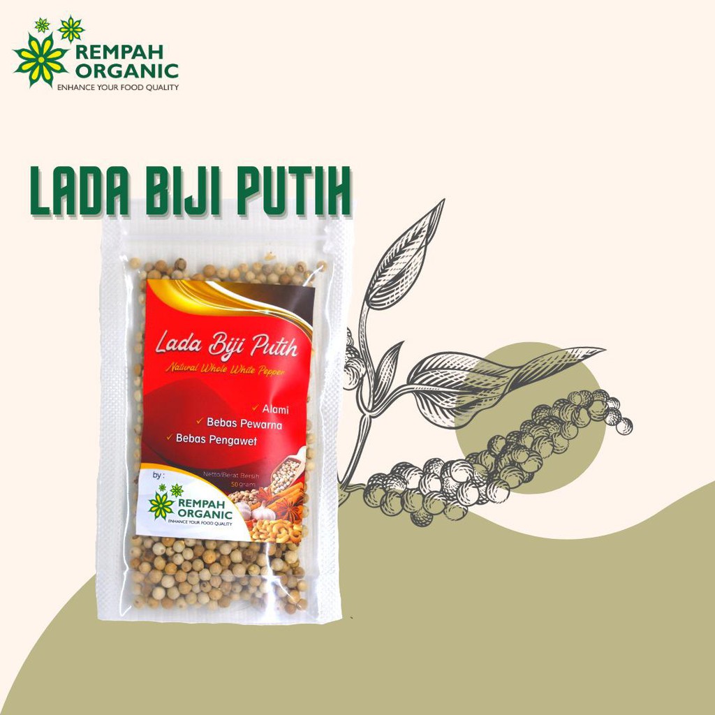 

Rempah Organic - Natural Whole White Pepper / Lada Putih Biji 50 Gram