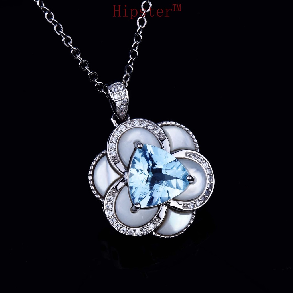 925 Silver Natural Topaz Four-Leaf Clover Pendant Earrings Jewelry Set for Women