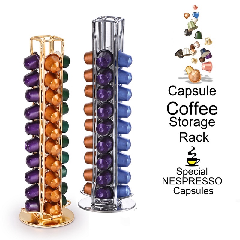 40 Capsul Tempat Kapsul Kopi Untuk Nespresso Coffee Capsule Holder Rotating Tower Rack