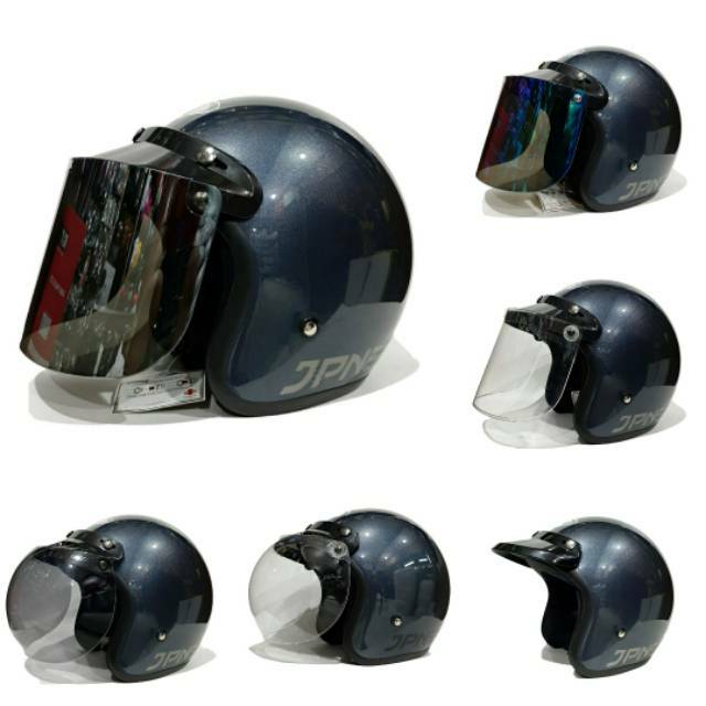 Helm bogo jpn retro arc all grey kaca datar flat visor pelangi | Shopee Indonesia