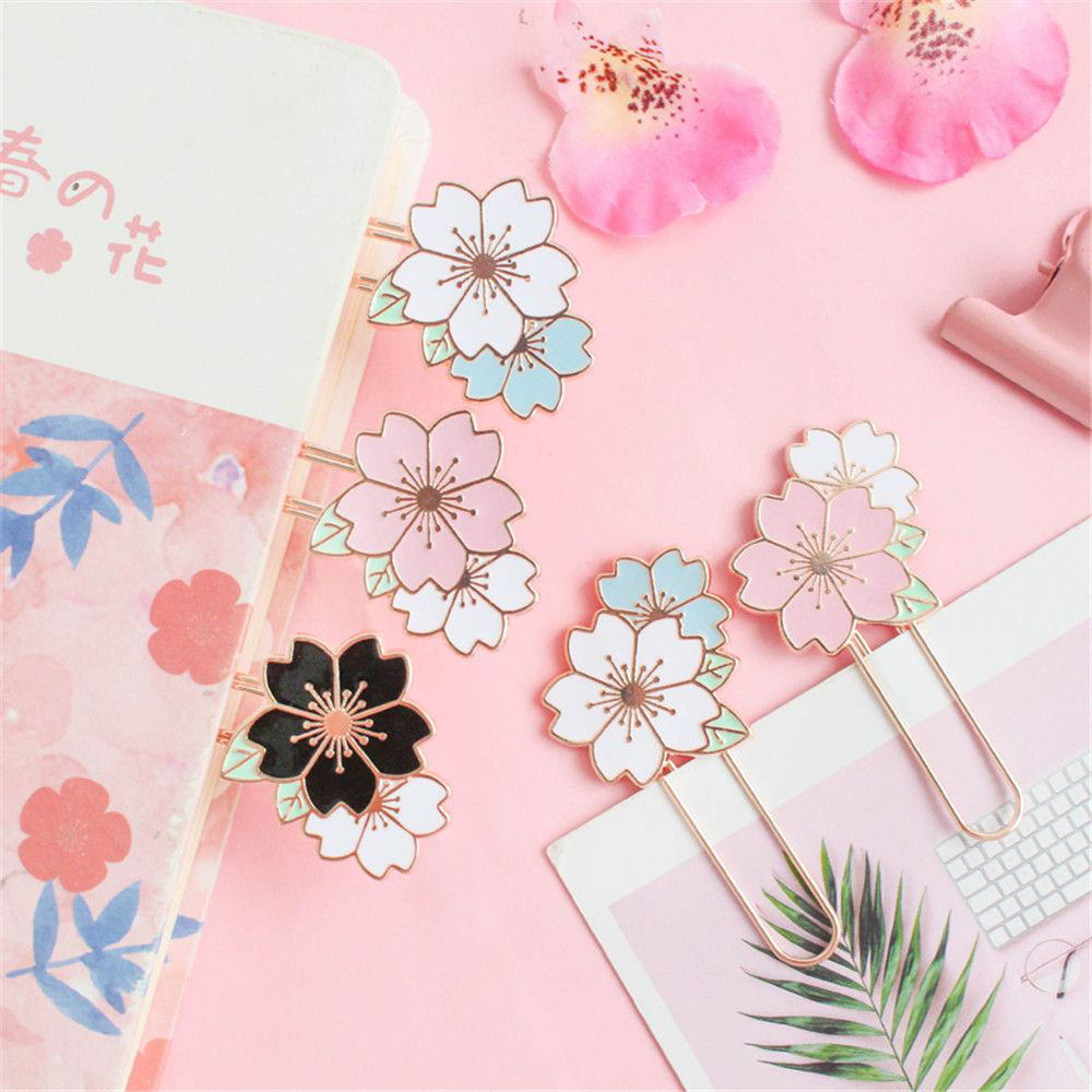 LANFY Durable Bookmark Simple Student Supplies Stationery Gift Paper Clip Colorful Decor Metal Sakura School Office Supplies