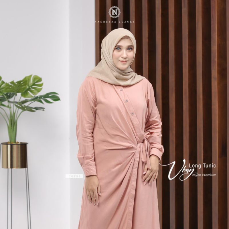 MOSLEM FASHION/UBAY LONG TUNIK BY NADHEERA LUXURY/RAYON PREMIUM SIZE L/AR RAFI ZOYA ELZATTA
