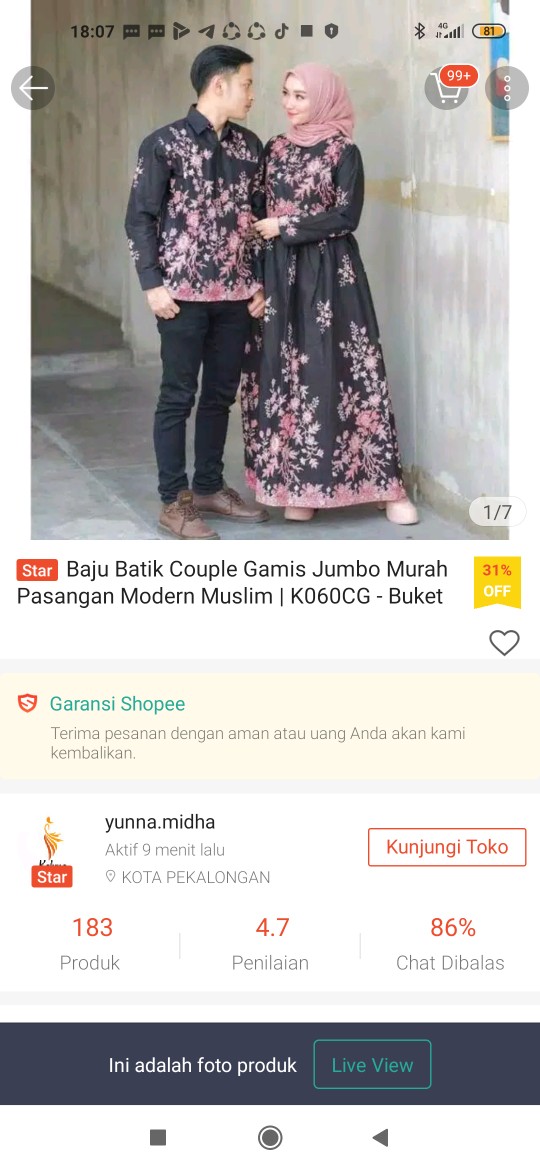 Baju Batik Couple Gamis Jumbo Murah Pasangan Modern Muslim | K060cg - Buket
