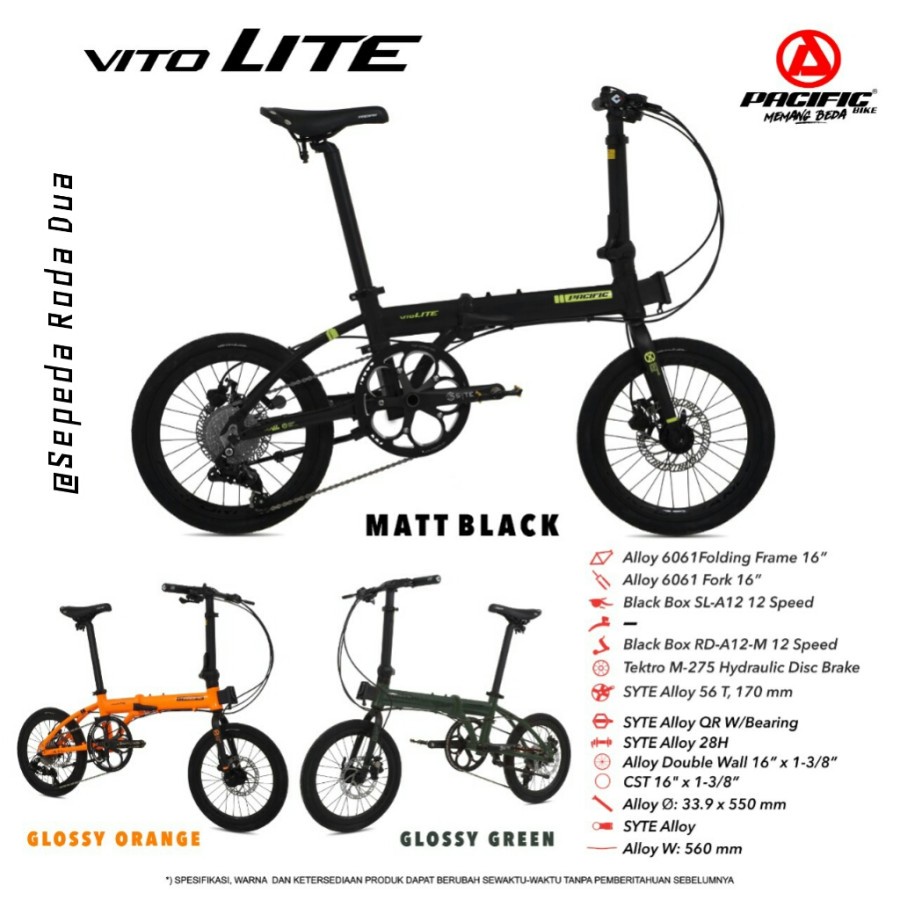 Sepeda Lipat 16 Pacific Vito lite Alloy 12 speed