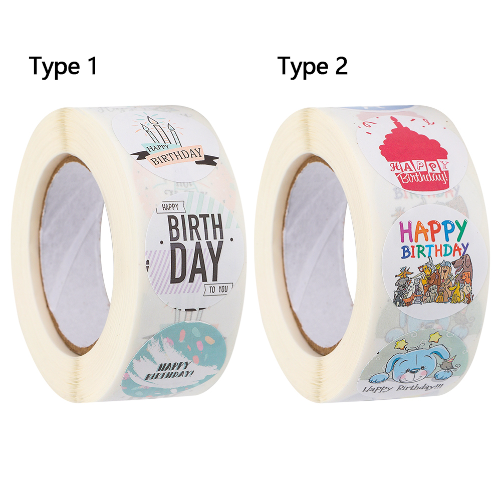 Wonderful 500pcs / Roll Stiker Label Bulat Tulisan Happy Birthday Diy Untuk Amplop / Scrapbook / Hadiah