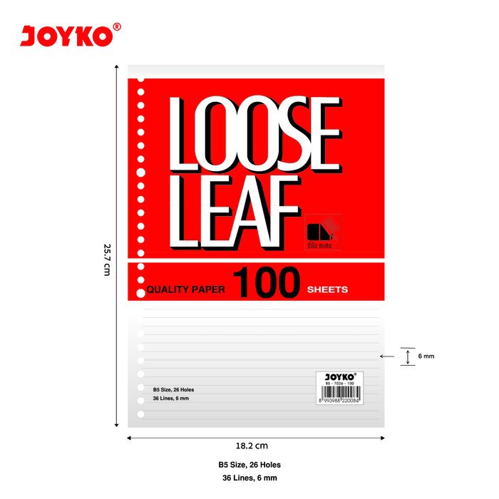 

Loose Leaf Joyko B5-7026- Isi Kertas File - Binder Joyko B5-7026 - 100 Lembar