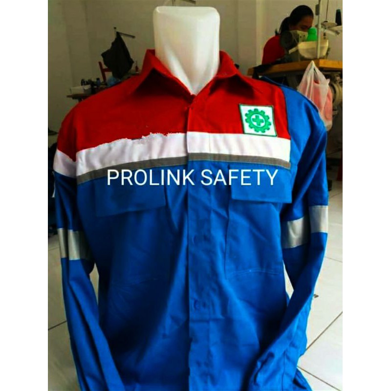 BAJU PERTAMINA FREE LOGO K3 BENDERA RESLETING MERAH BIRU SERAGAM SAFETY KAIN ADEM TEBAL PREMIUM