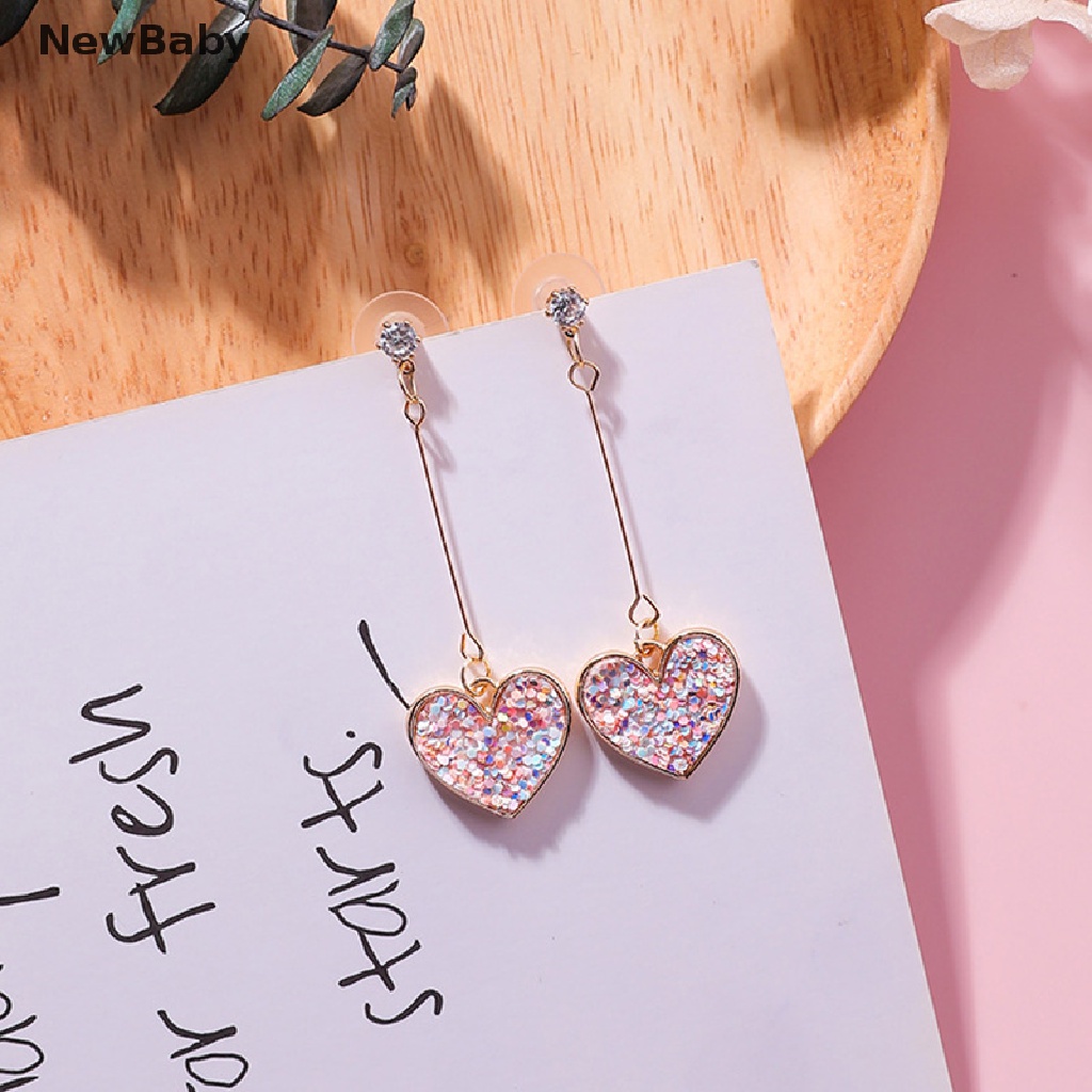 NewBaby Women Crystal Pink Heart Long Drop Dangle Earrings Ear Studs Jewelry Gift ID