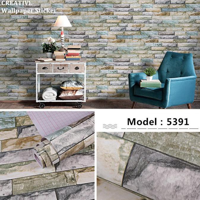 Wallpaper dinding Sticker tembok wall stiker batu alam mix 3D 5391