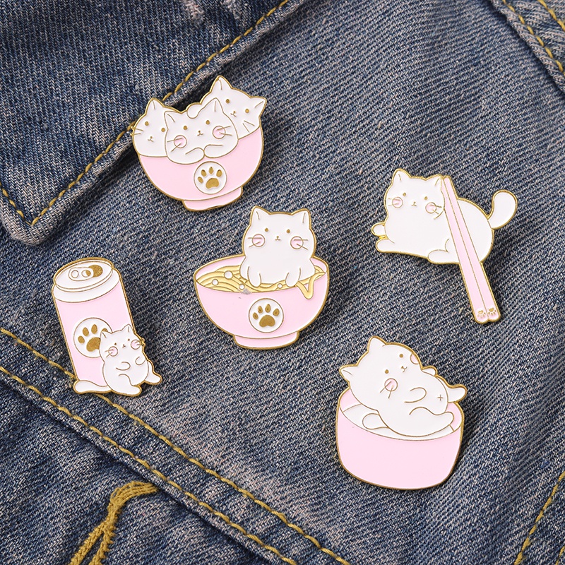 Bros Pin Enamel Bentuk Kartun Kucing 5 Gaya Untuk Hadiah Teman