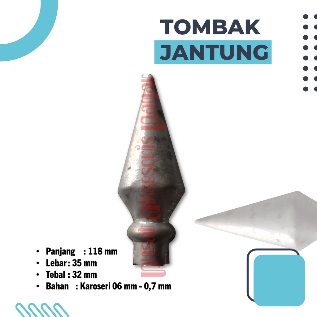 Tombak jantung besi plat ornamen pagar