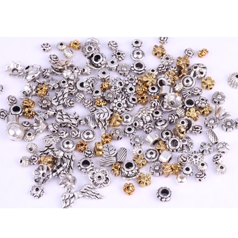 90pcs Manik-Manik Spacer Tibet Warna Silver Untuk Membuat Perhiasan Diy